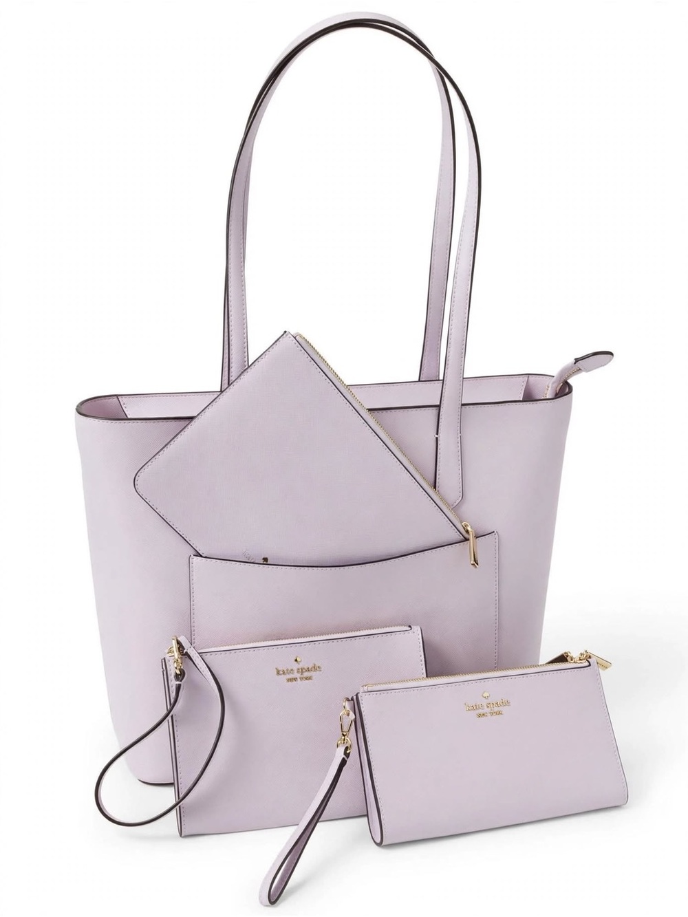 Kate Spade All Day Large Tote 4 Pc Set Chalk Pastel Lavender Saffiano